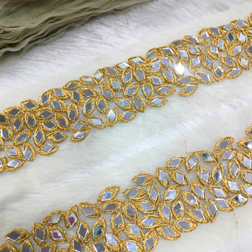 Golden Mirror Work Lace on Cream Net