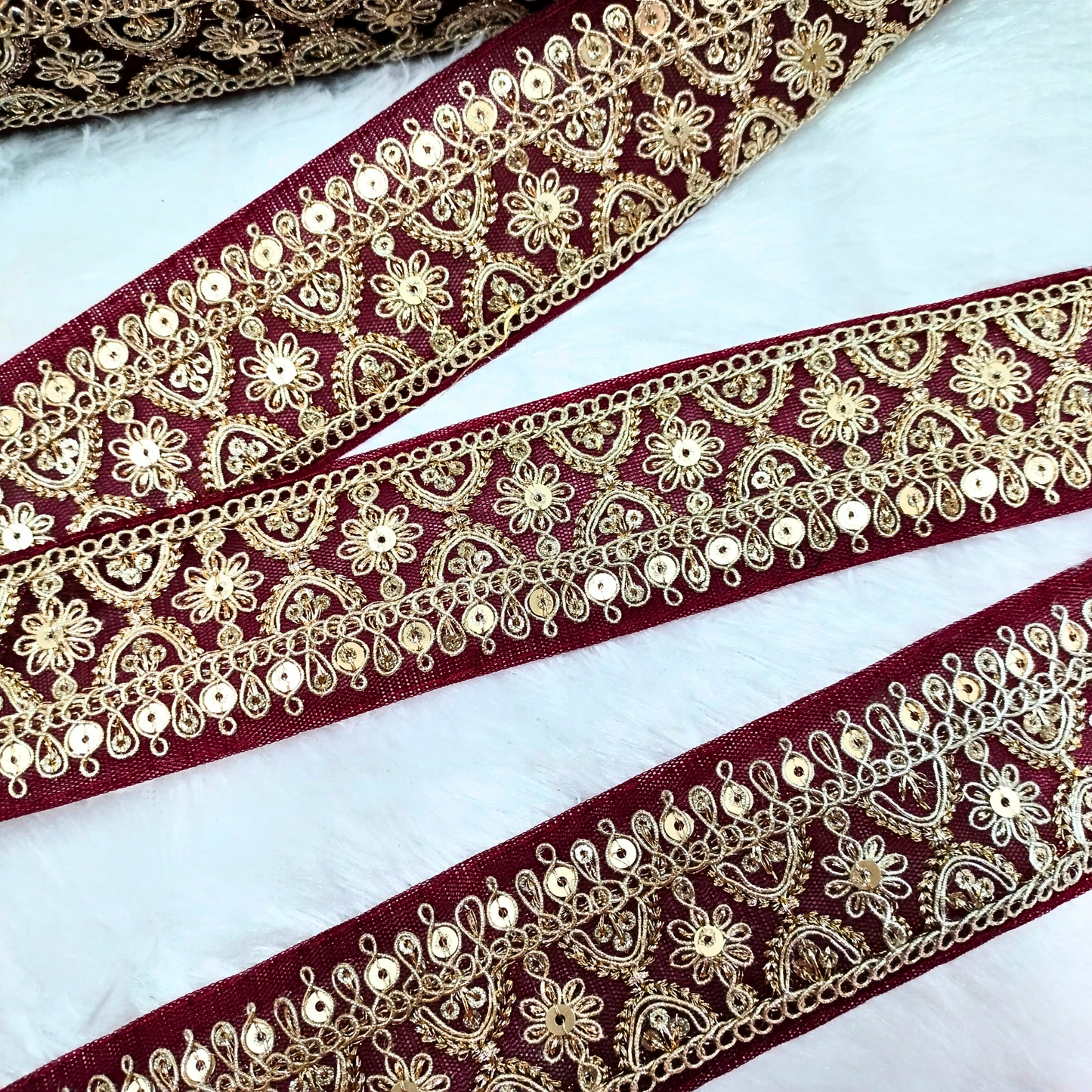 Fancy Maroon Embellished Trim