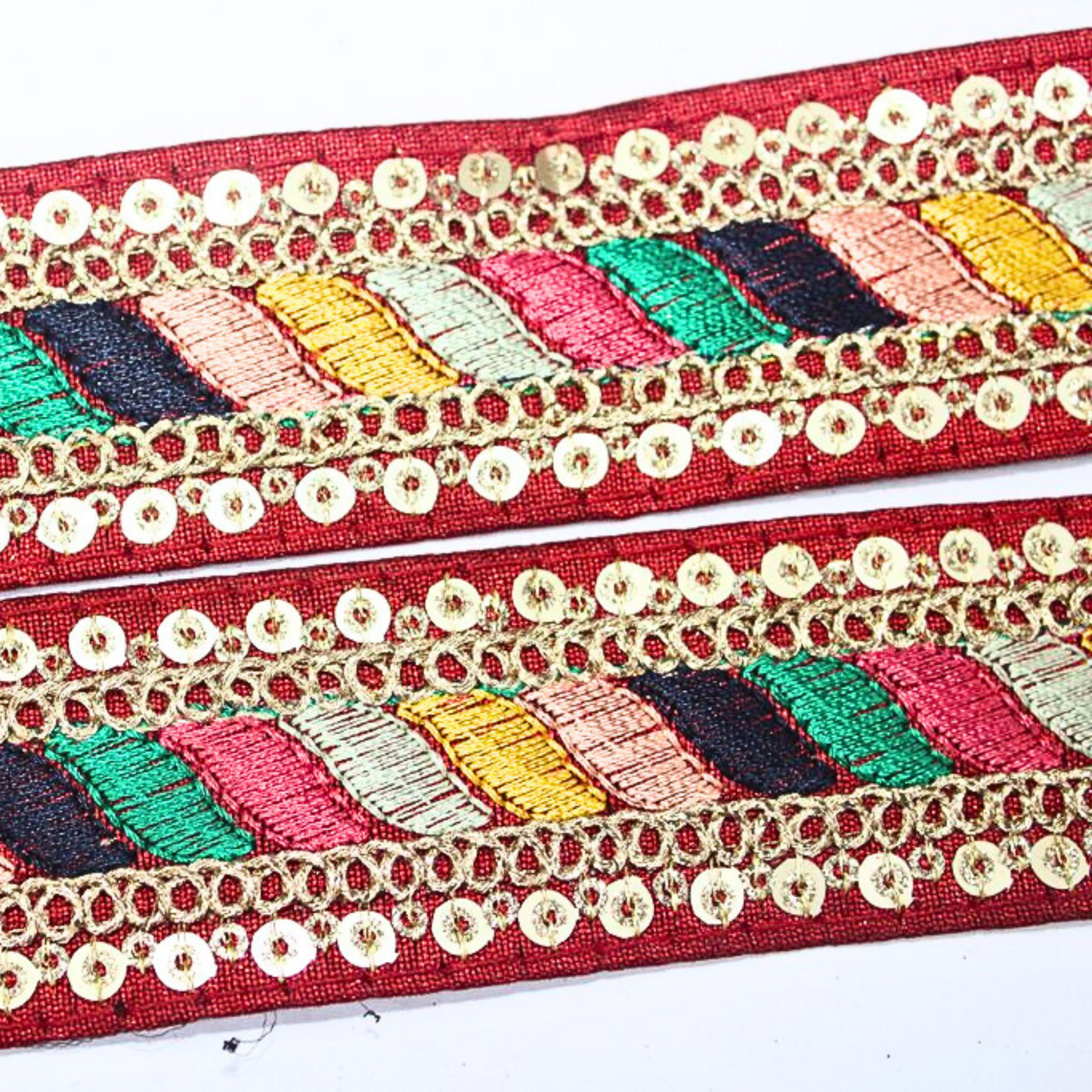 Maroon Multicolor Embroidery Work Lace