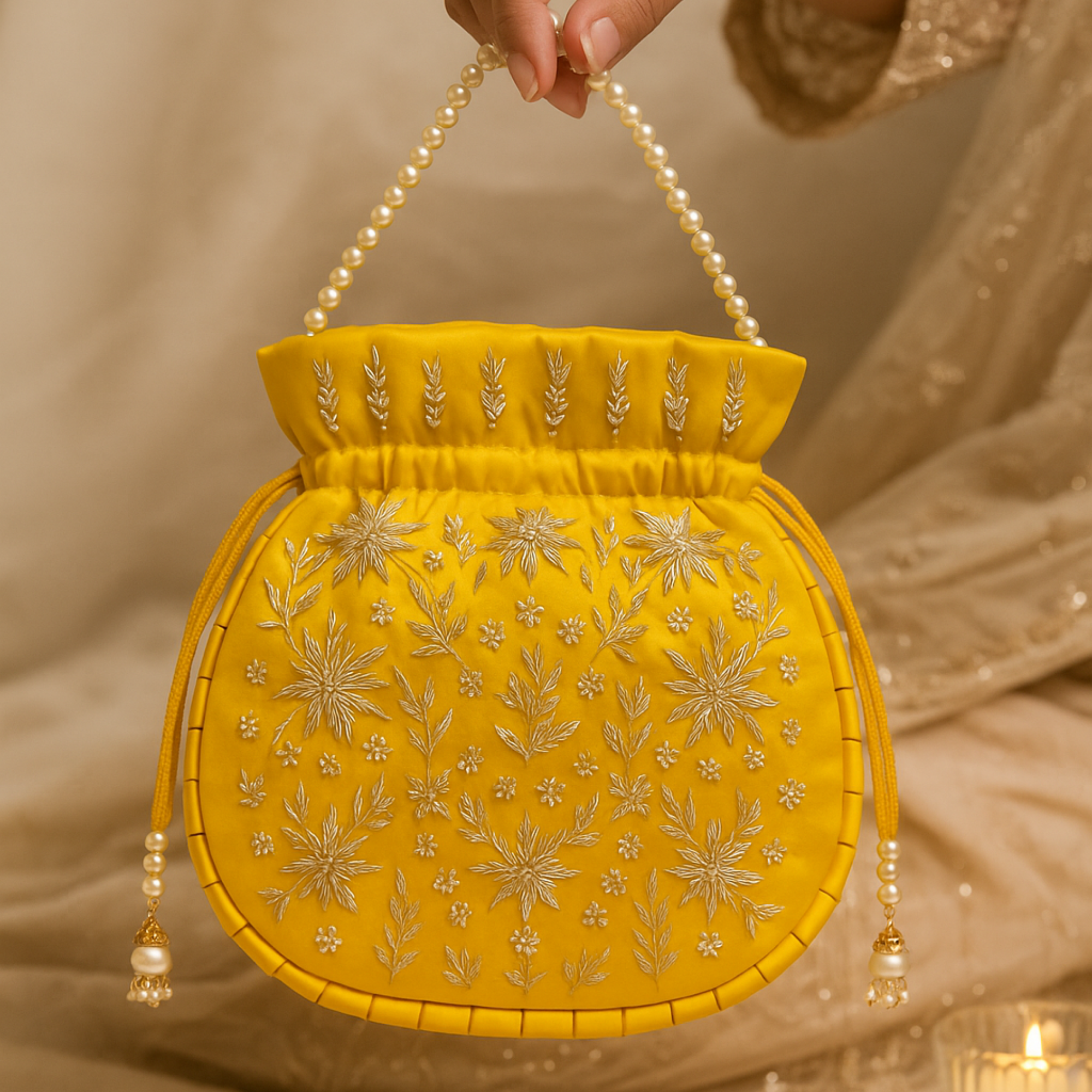 Sunshine Bloom Hand-Embroidered Potli