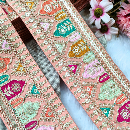 Peach Fancy Embroidery Trim