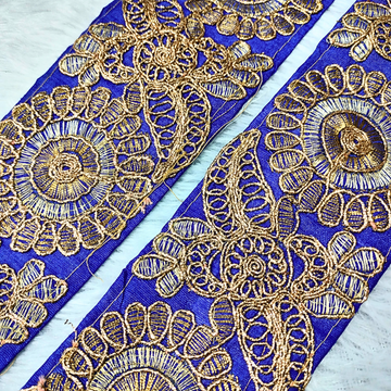 Blue Fancy Zari and Thread Work Embroidered Border