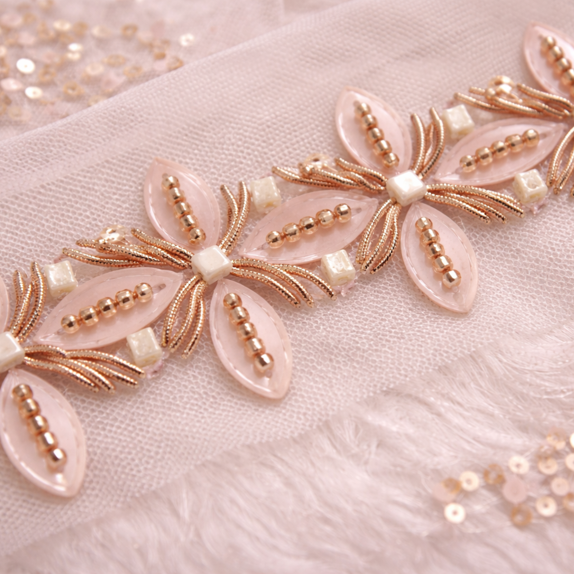 Blush Pink Floral Beadwork Lace