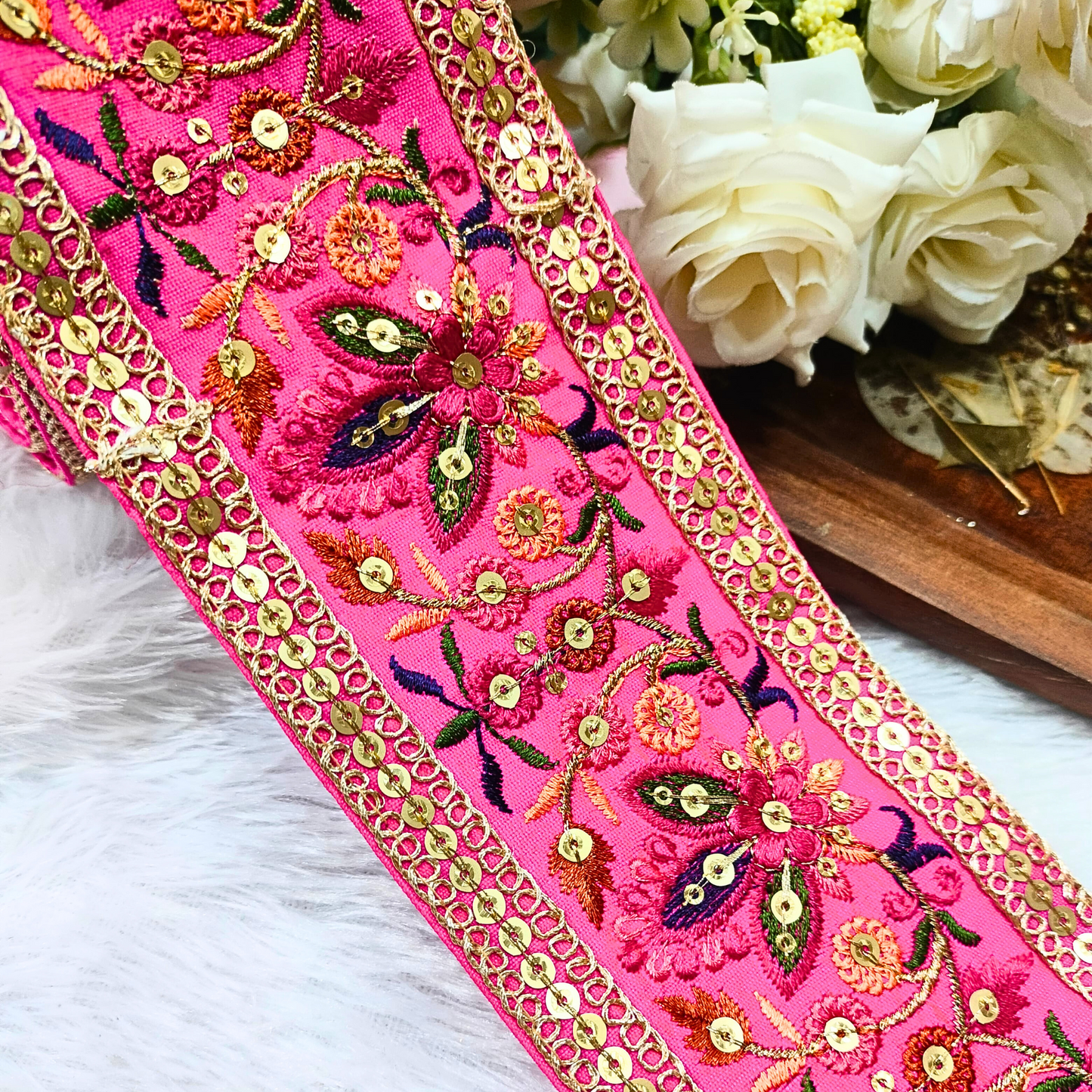 Multicolor Embroidered Pink Trim