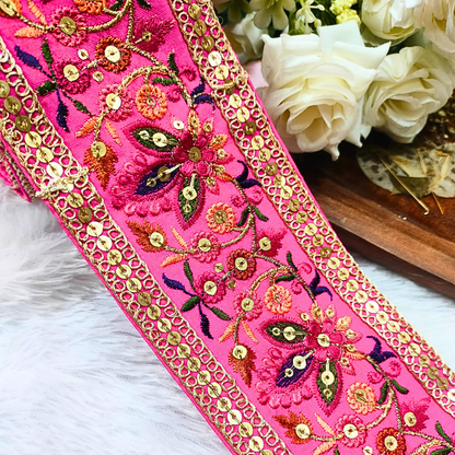 Multicolor Embroidered Pink Trim