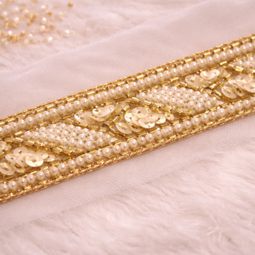 Luxury Gold Handcrafted Pearl, Sequin & Bugle Bead Trim