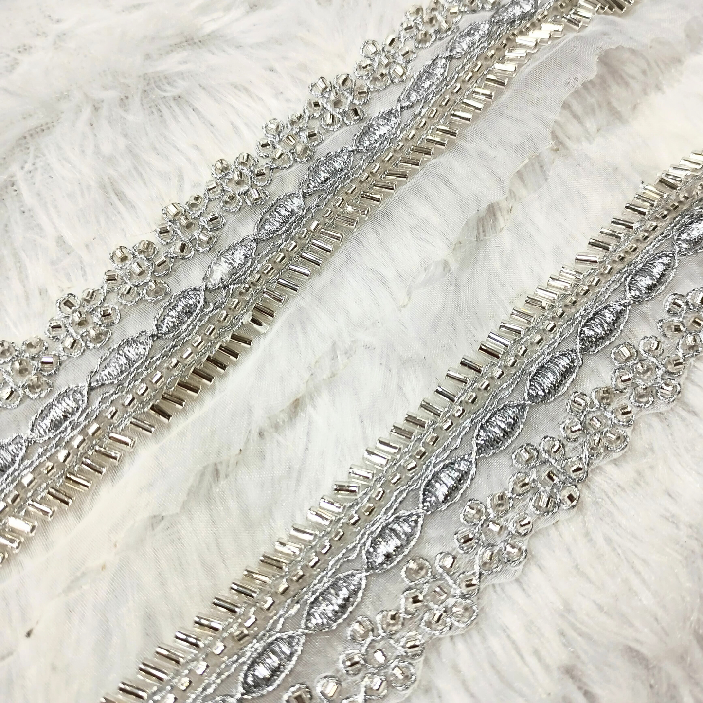 Embellished Silver Cutdana And Zari Trim