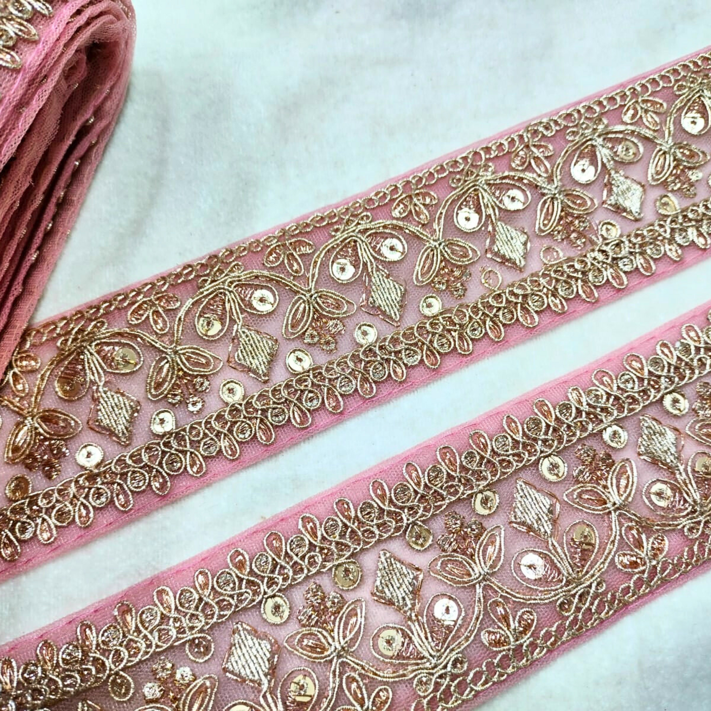 Light Pink Fancy Zari Work Embroidered Border