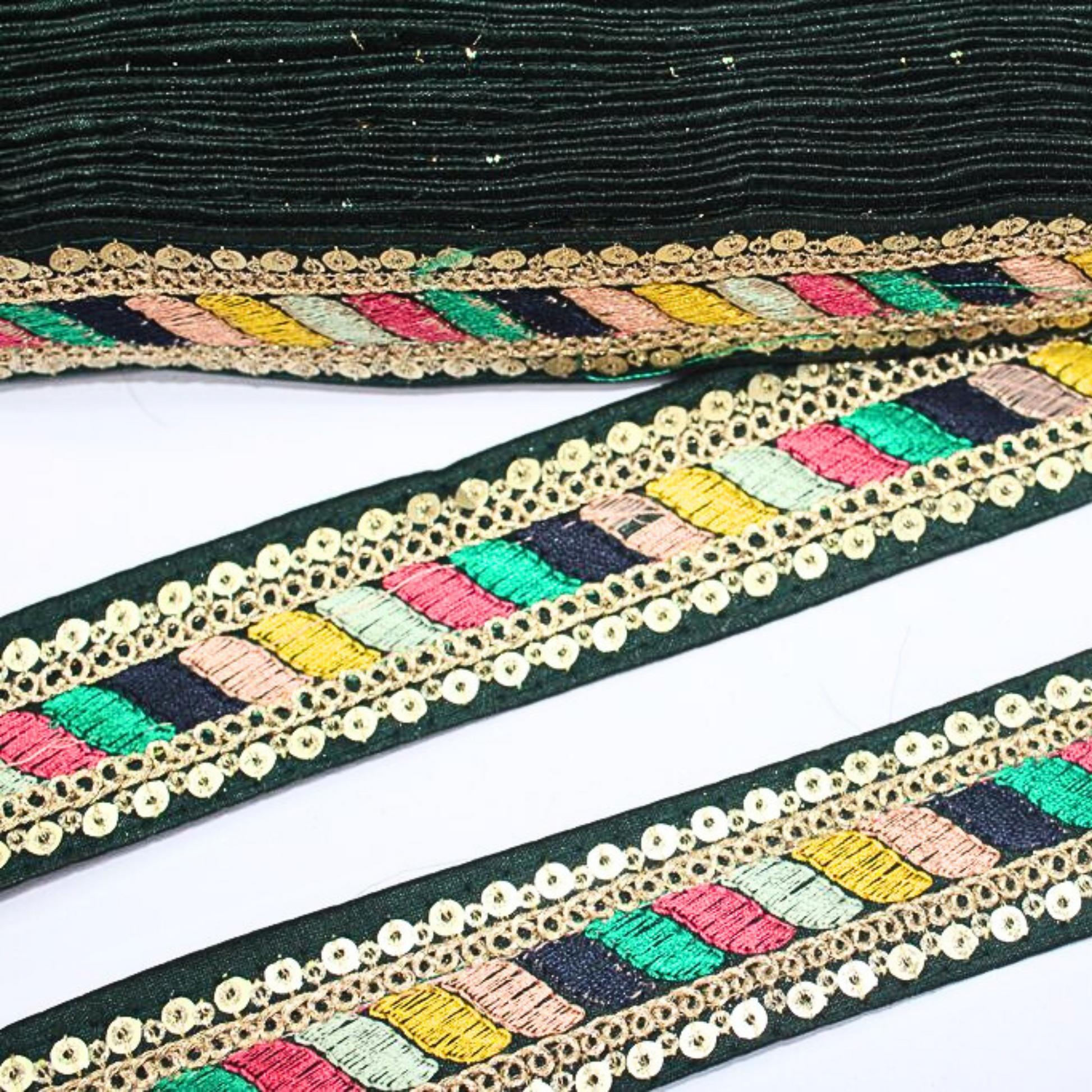Black Multicolor Embroidery Sequin Work Lace