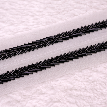 Black Bugle Bead Chevron Lace