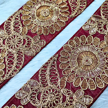 Maroon Fancy Zari and Thread Work Embroidered Border