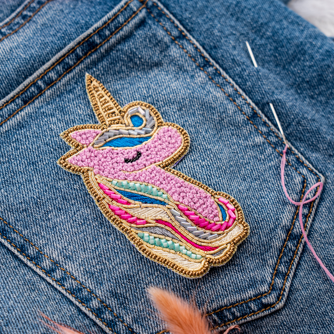 Whimsy Pink Rainbow Unicorn Beaded Patch