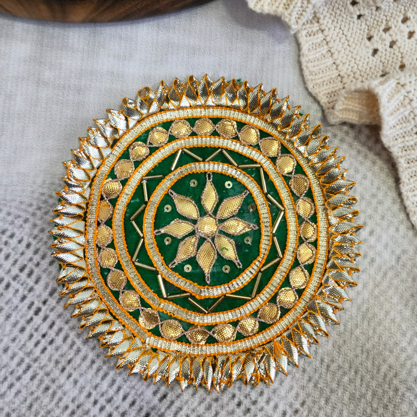 Circular Green Embellished Gota Patch (12 Pieces)