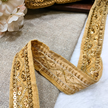 Beige Fancy Zari And Sequin Trim