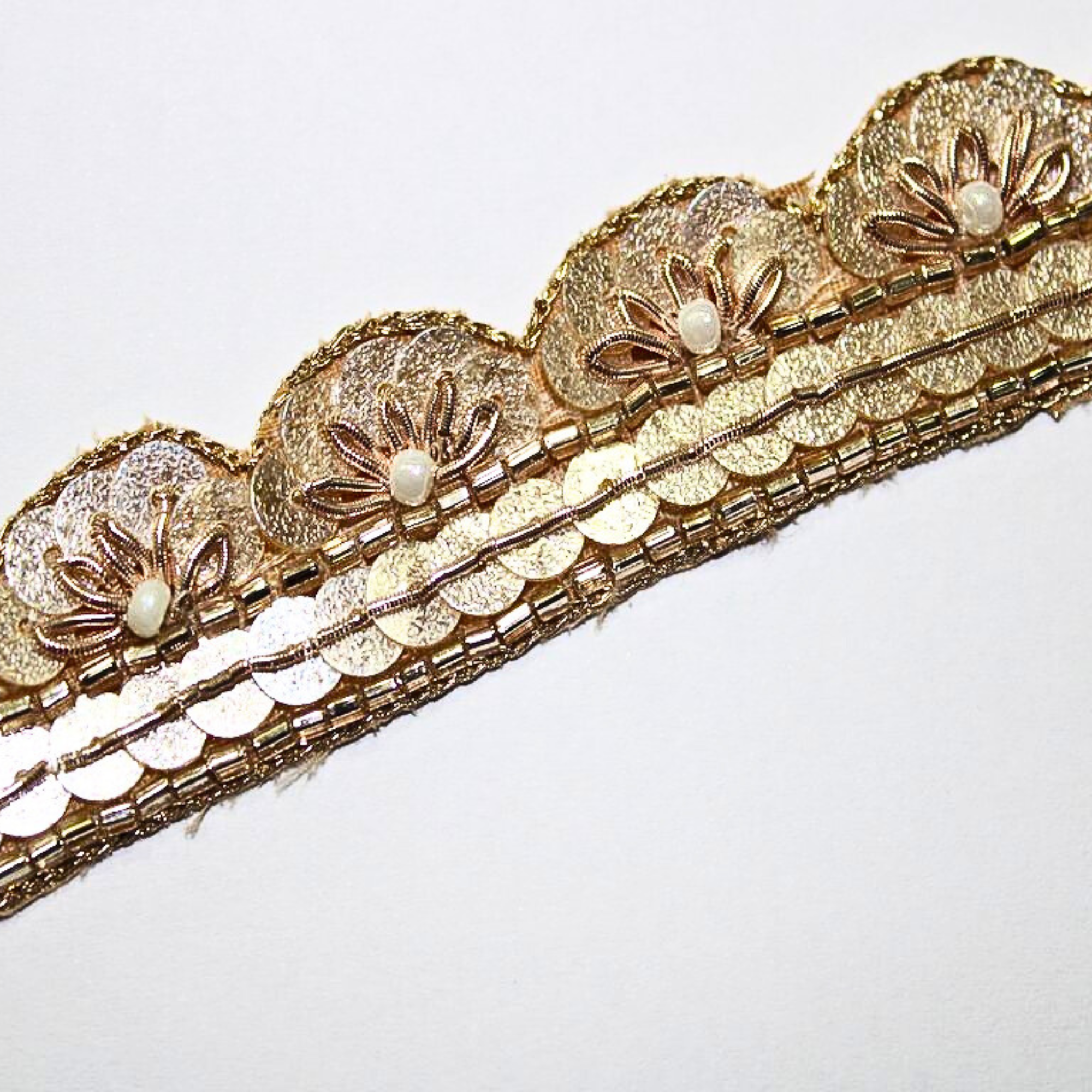 Rose Gold Shimmer Sequin Embellished Handwork Lace