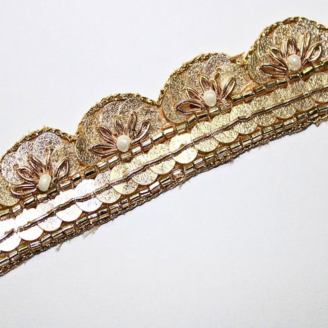 Rose Gold Shimmer Sequin Embellished Handwork Lace