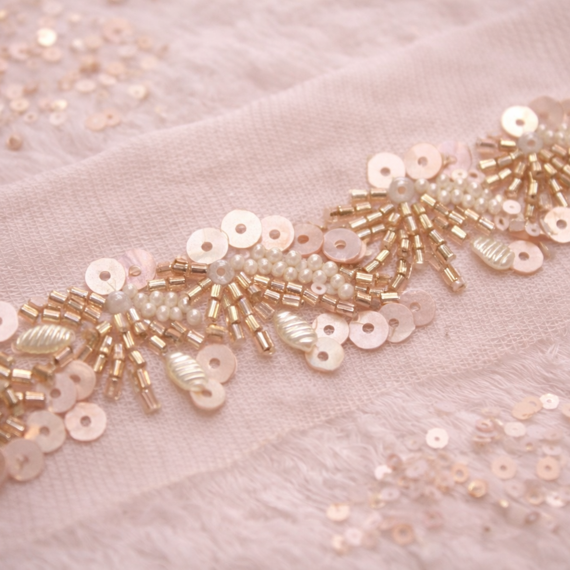 Gold Pearl Sequin Bridal Lace