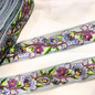 Grey Floral Embroidered Trim with Multicolor Accents