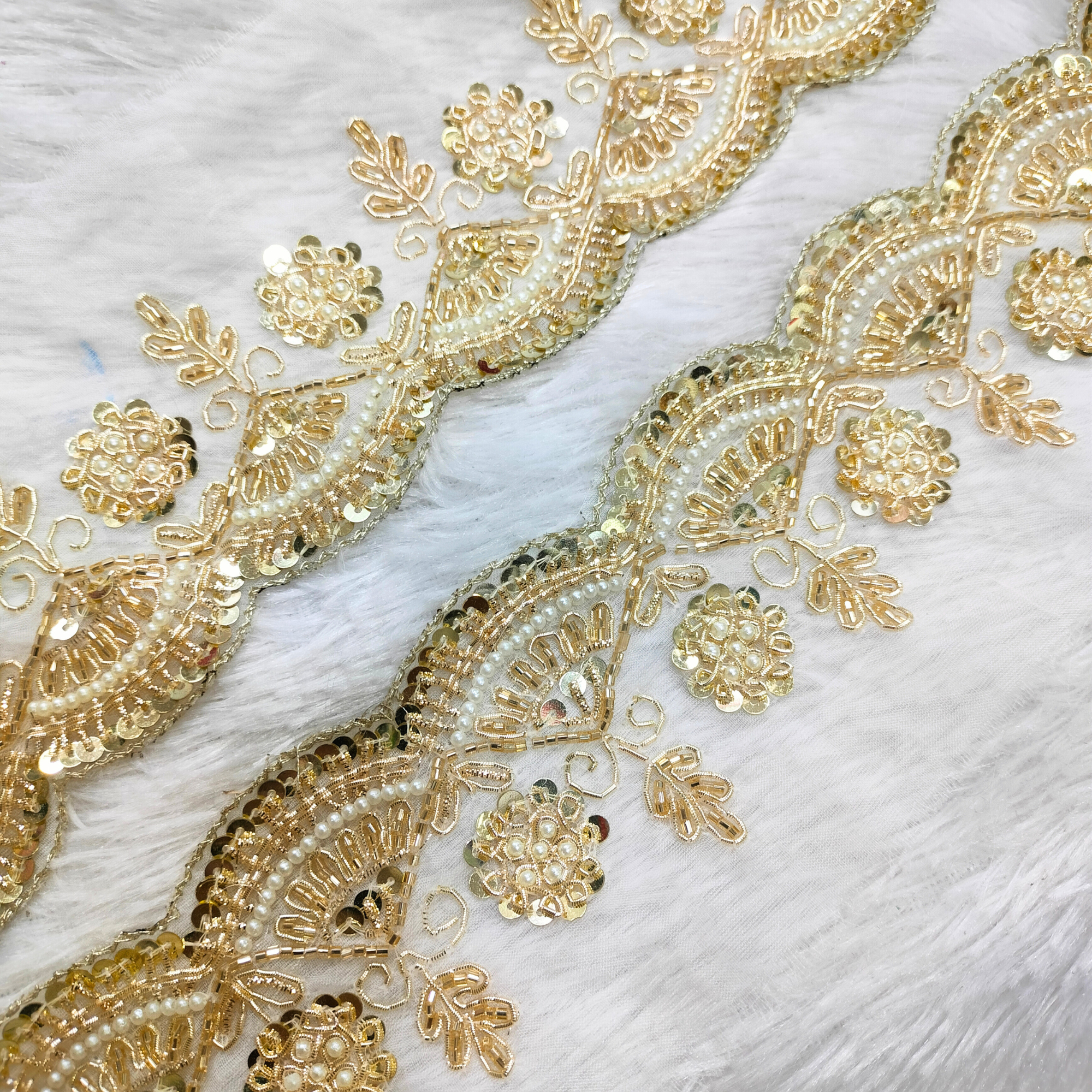 Light Gold Handcrafted Zardozi Trim