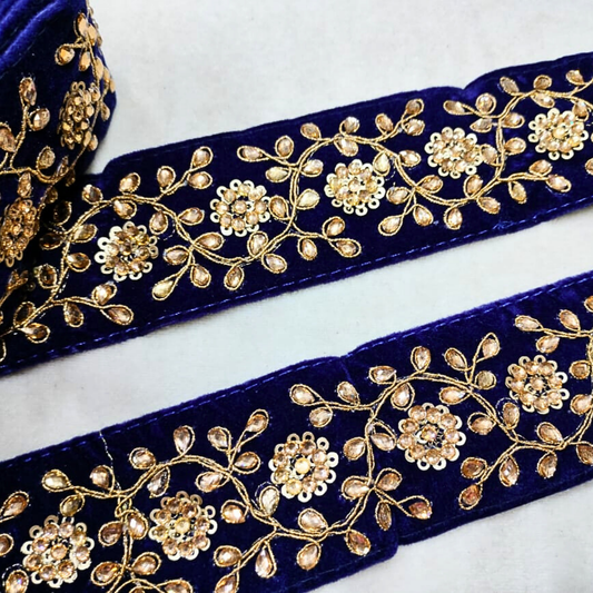 Navy Blue Fancy Velvet Zari Work