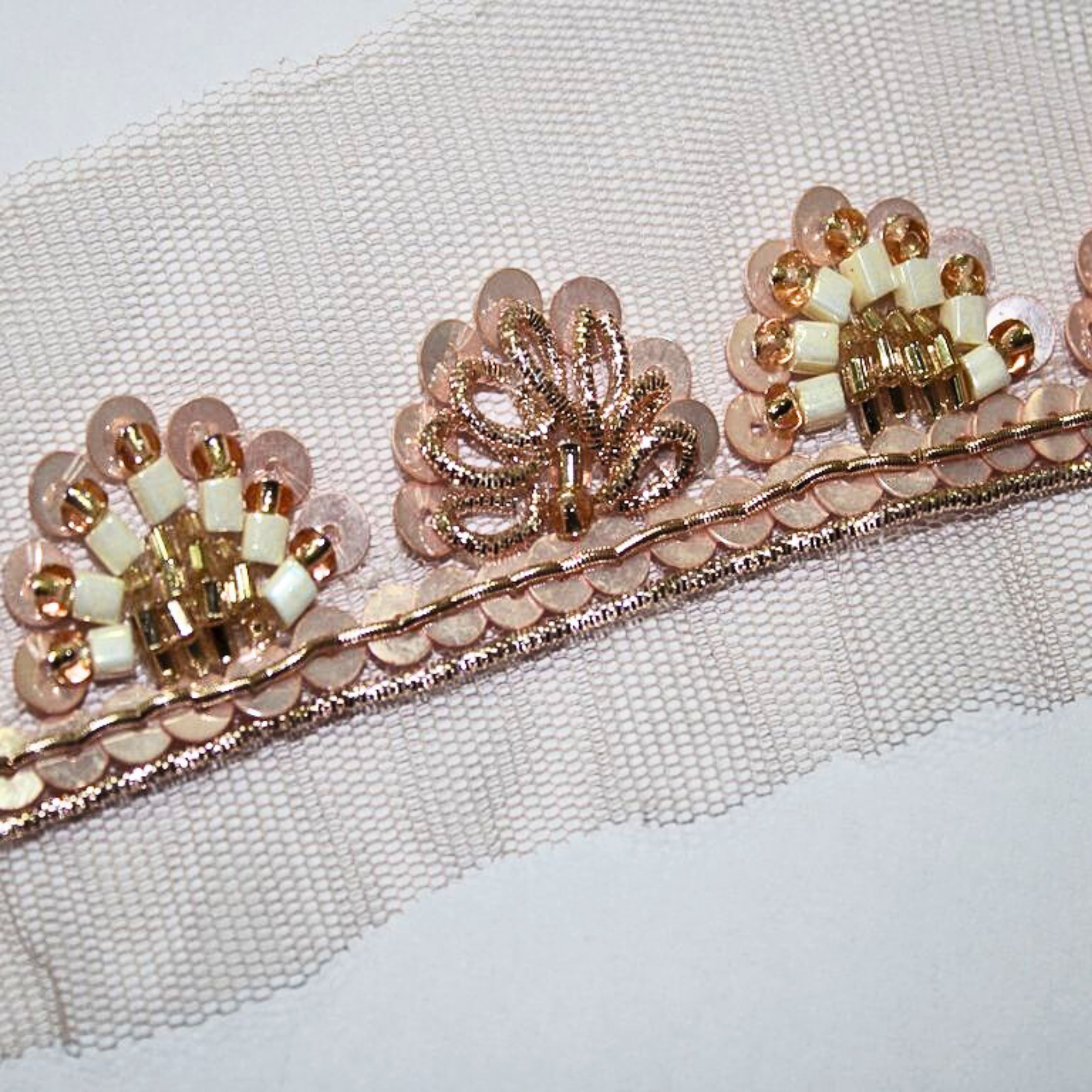 Rose Pink and White Beads Embellished Handcrafted Trim