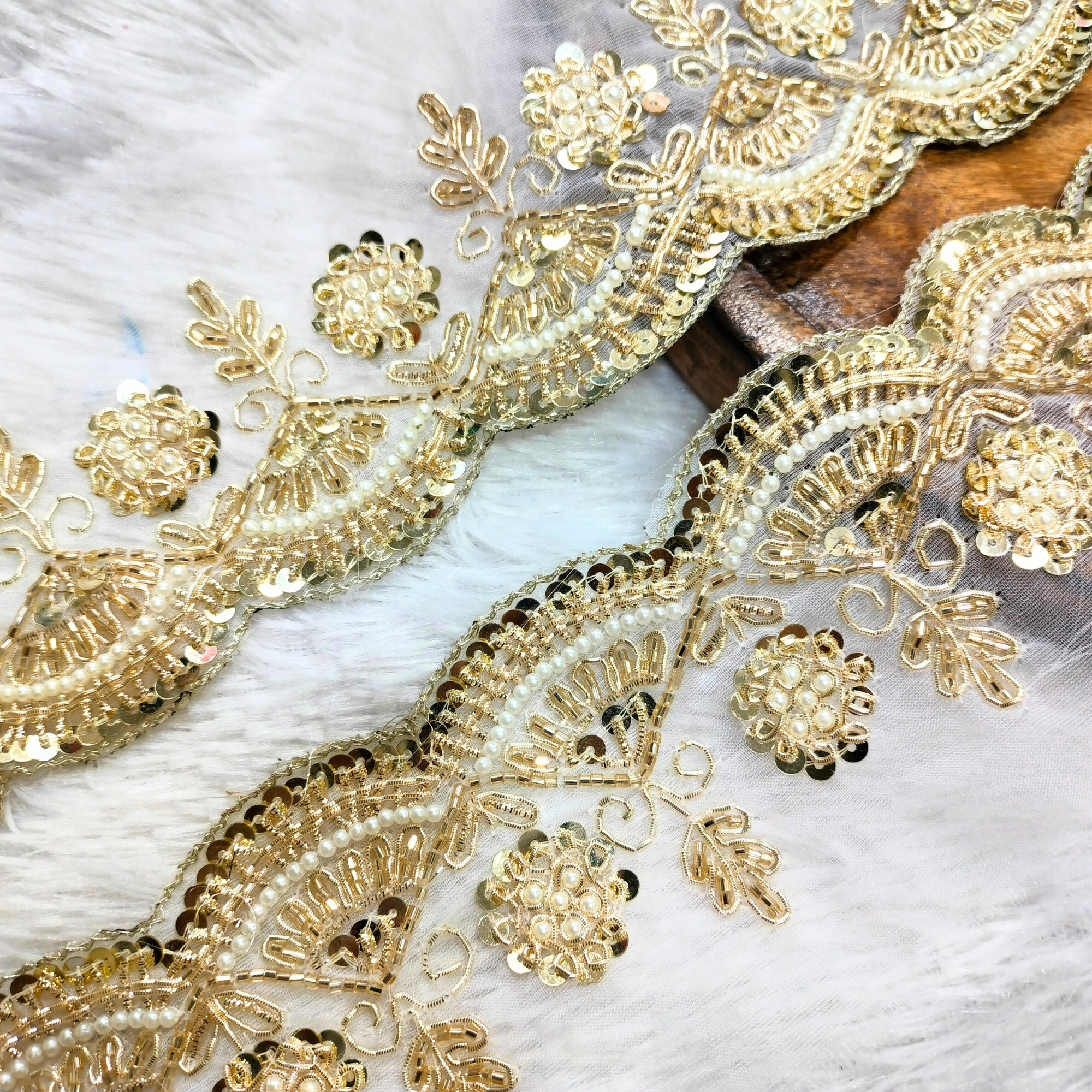 Light Gold Handcrafted Zardozi Trim