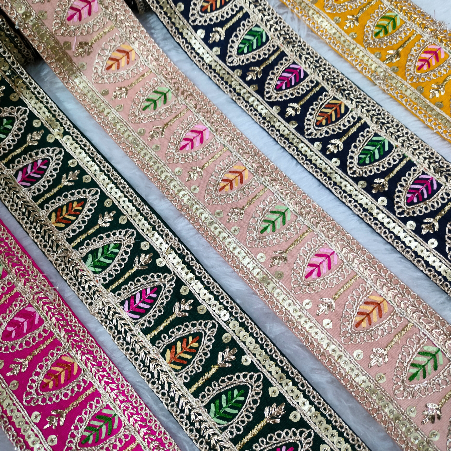 Dark Blue Embellished Embroidered Trim