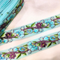 Light Blue Floral Embroidered Trim with Multicolor Accents