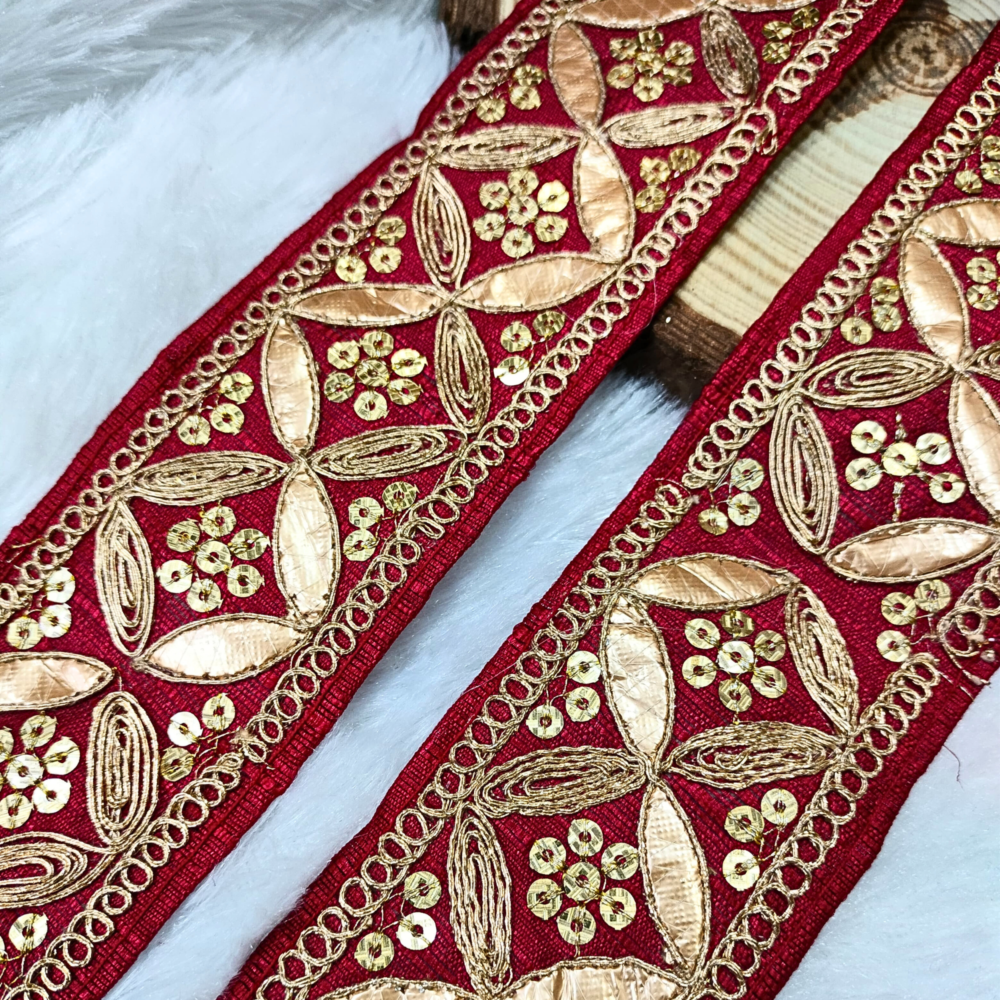 Maroon Fancy Zari and Thread Work Embroidered Border