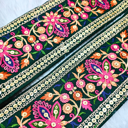 Multicolor Embroidered Green Trim