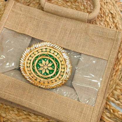 Circular Green Embellished Gota Patch (12 Pieces)