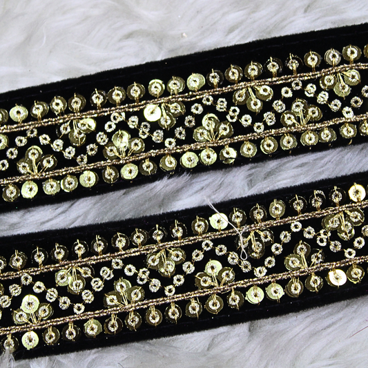 Black Fancy Zari And Sequin Trim