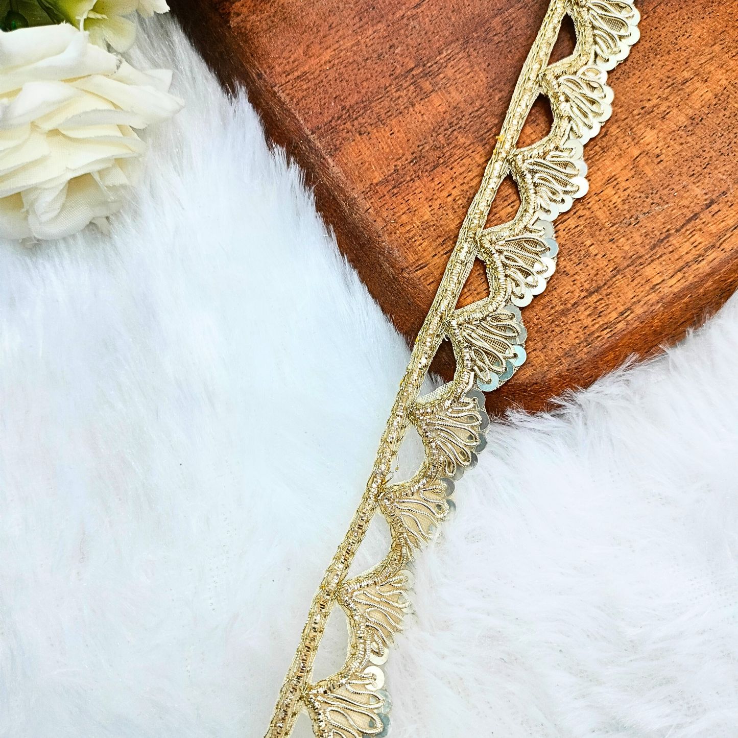 Light Gold Handwork Zardozi Work Lace