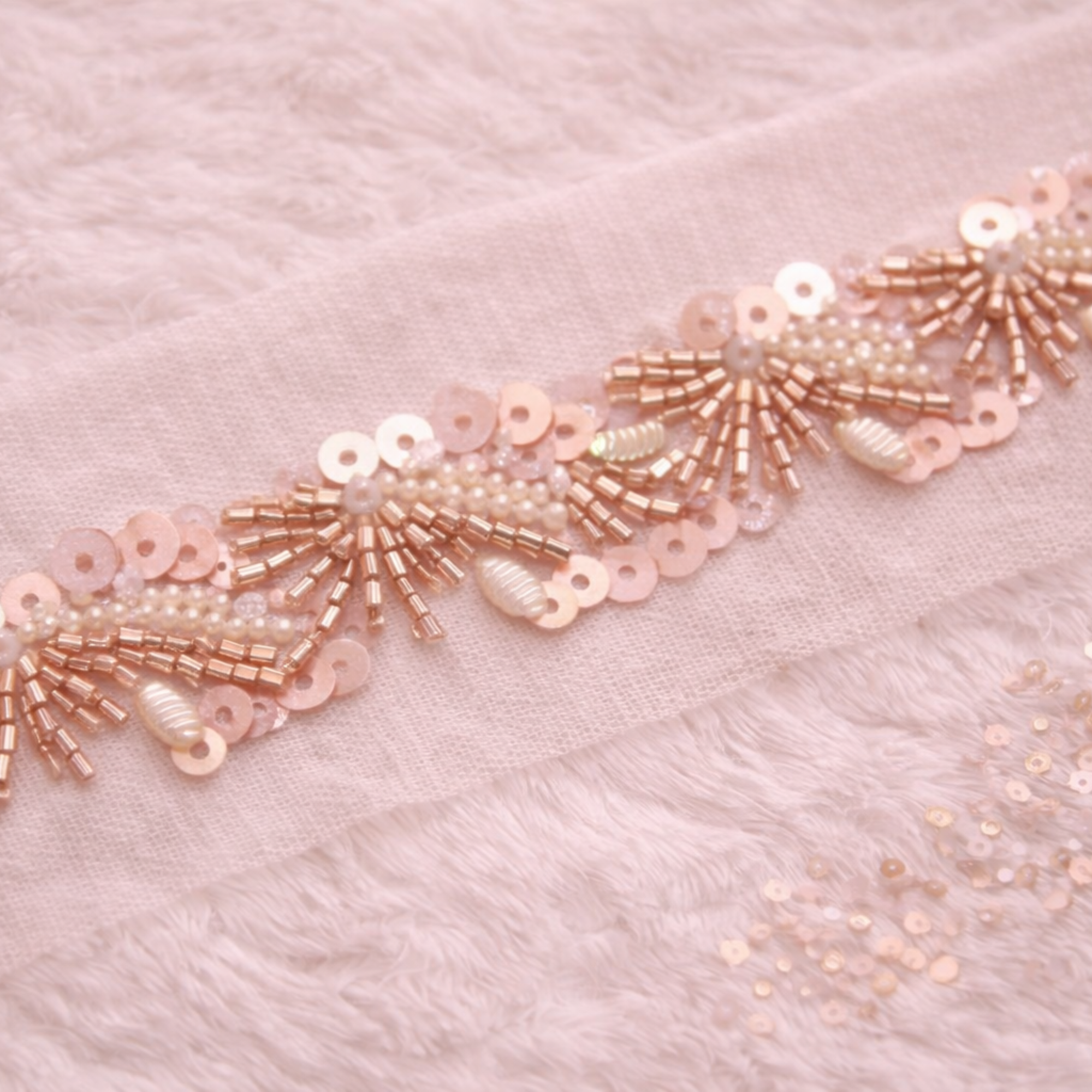 Rose Gold Handcrafted Sequin & Beaded Embroidered  Trim