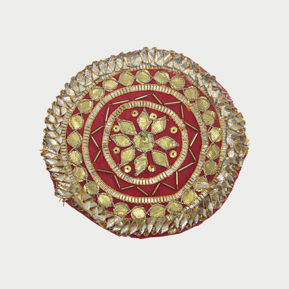 Circular Red Embellished Gota Patch (12 Pieces)