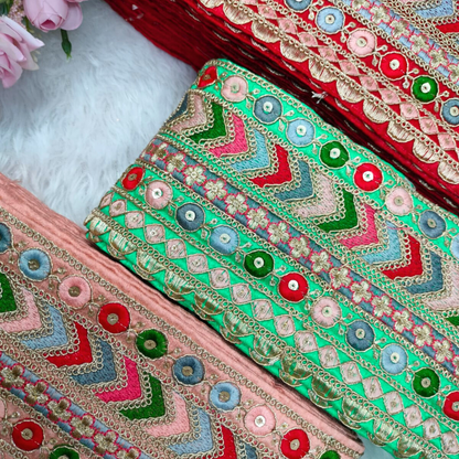 Charming Pink Base Multicolor Embroidery Trim