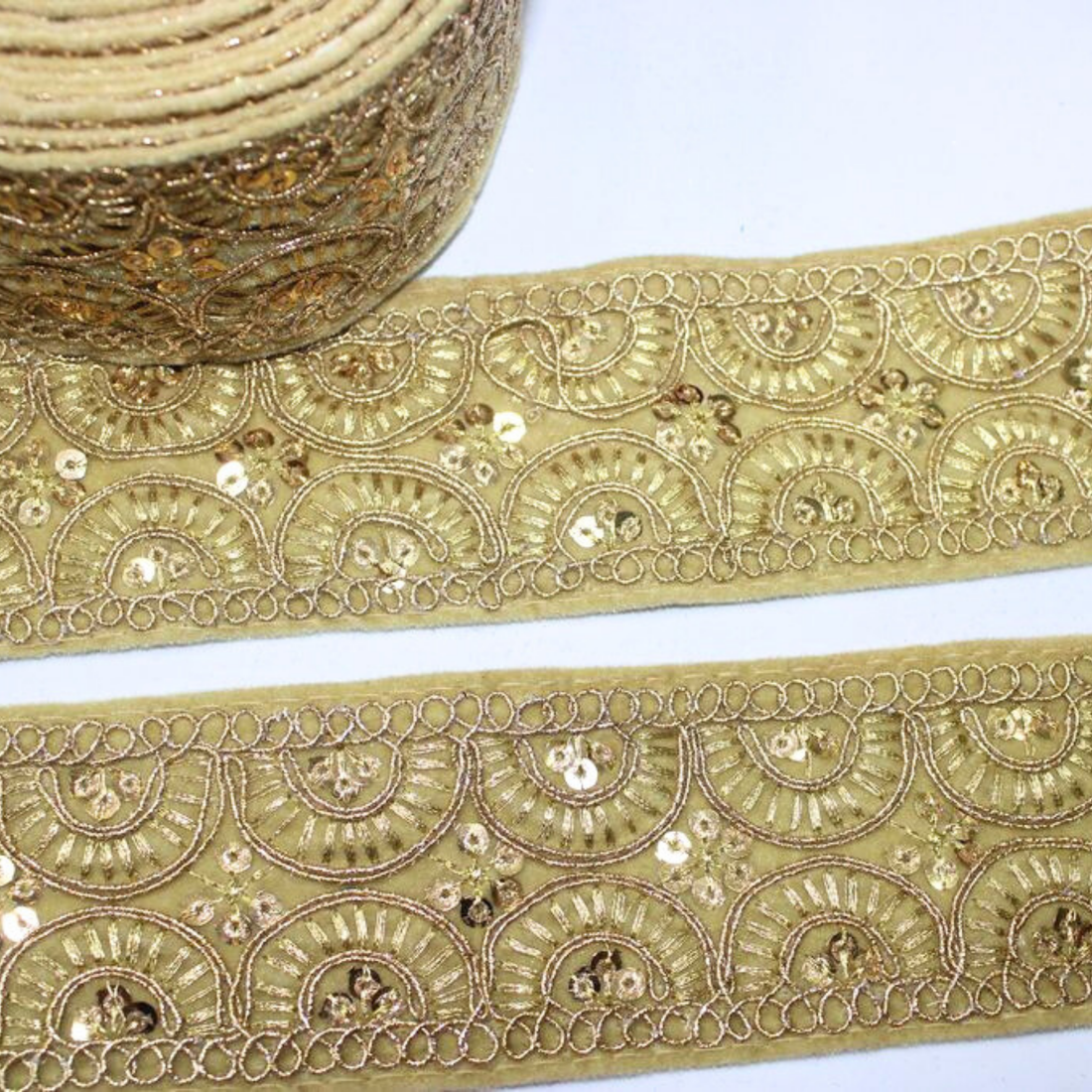 Fan Motif Sequin Embroidered Lace for Ethnic & Festive Wear