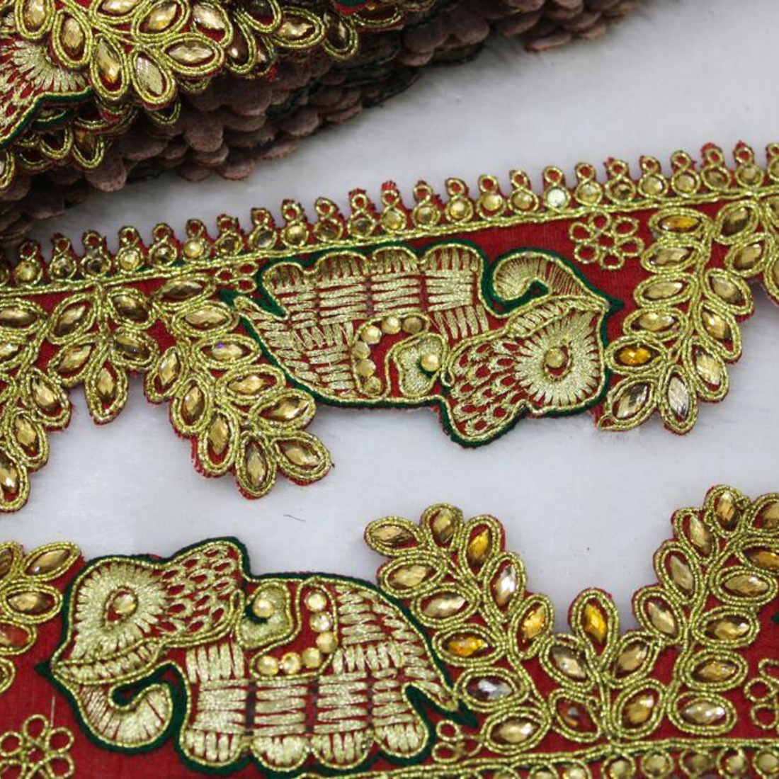 Vibrant Elephant Motif Zari Trim