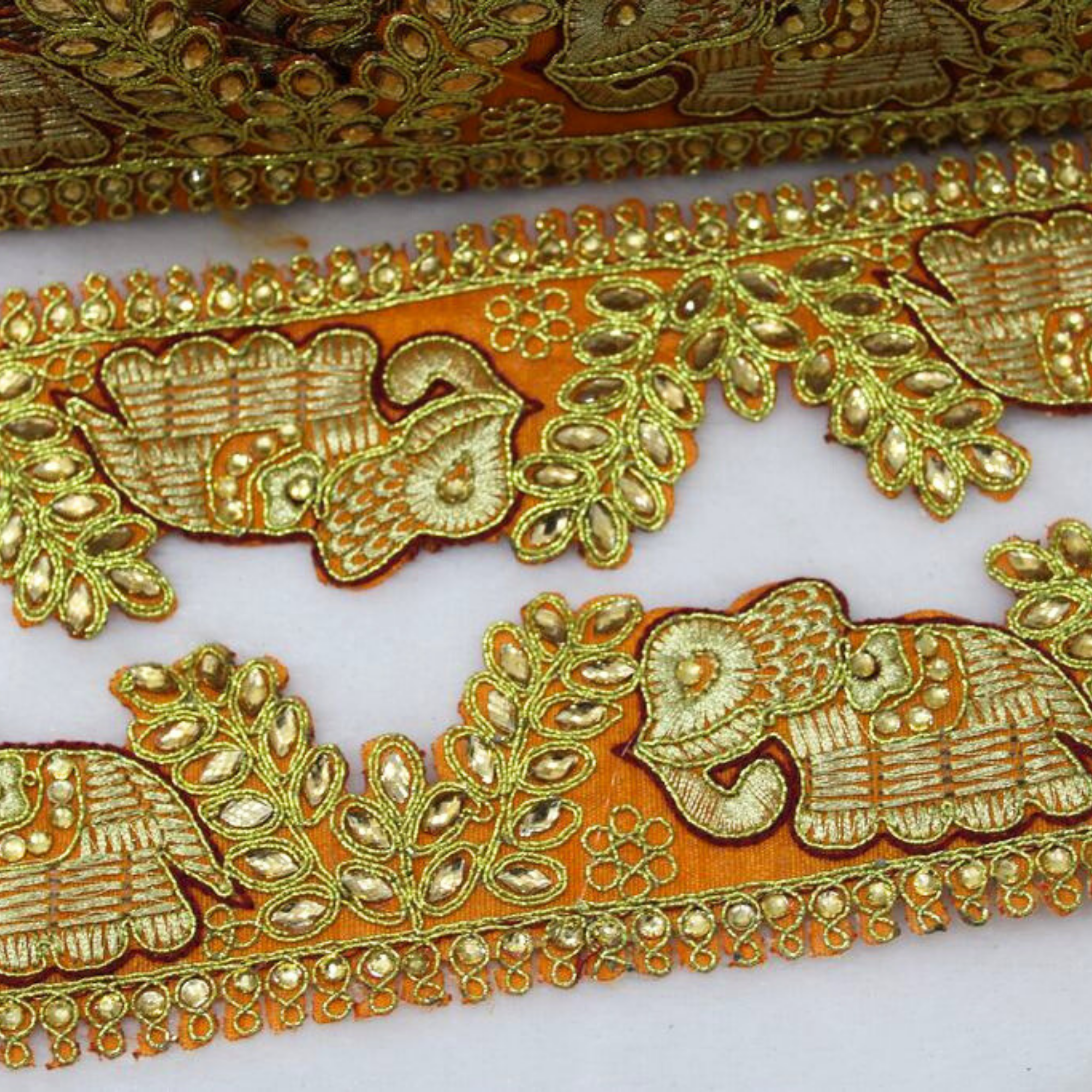 Vibrant Elephant Motif Zari Trim