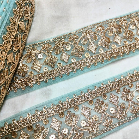 Blue Fancy Zari Work Embroidered Border