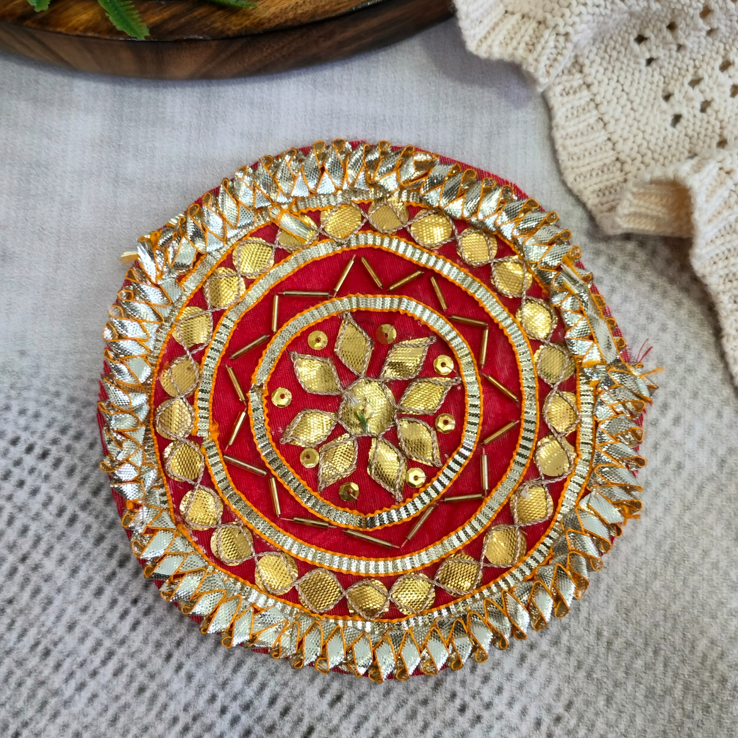 Circular Red Embellished Gota Patch (12 Pieces)