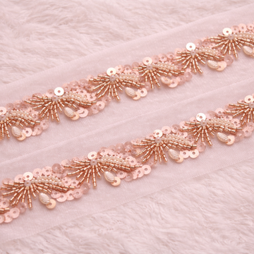 Rose Gold Handcrafted Sequin & Beaded Embroidered  Trim