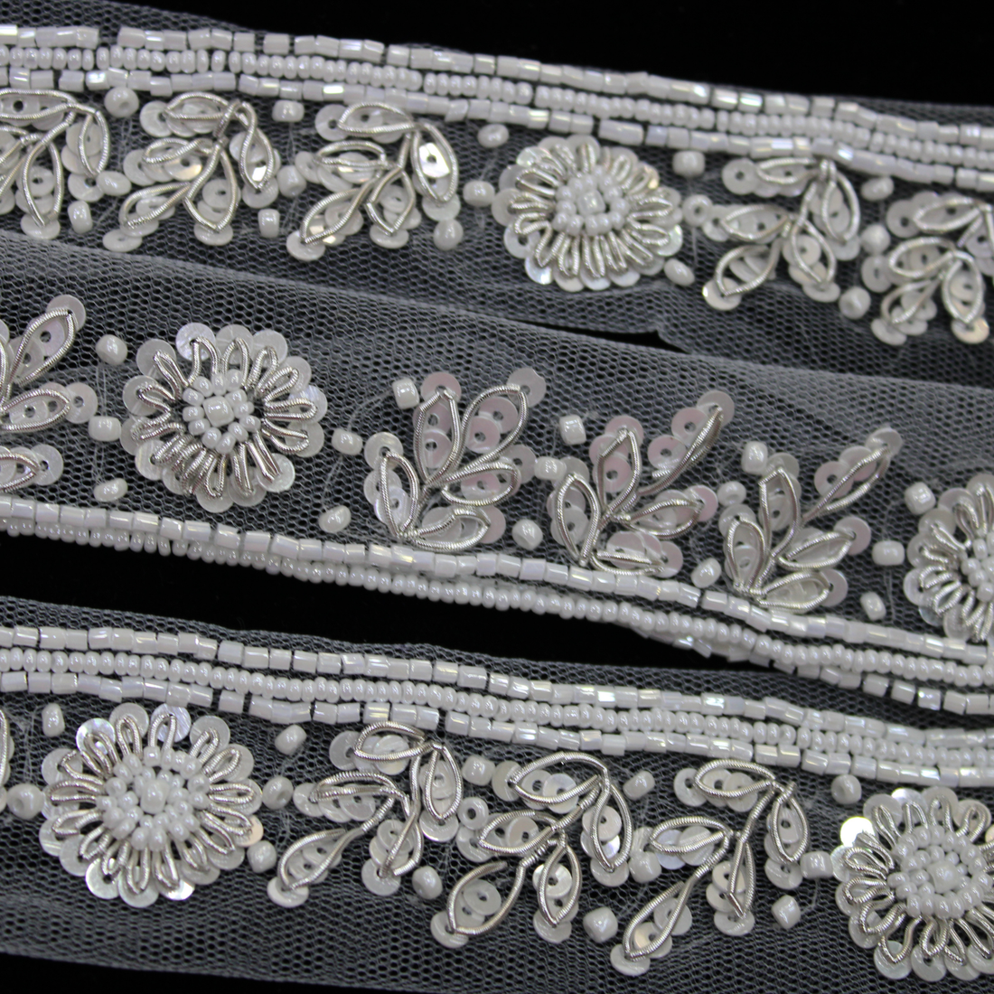 White Floral Handwork Trim