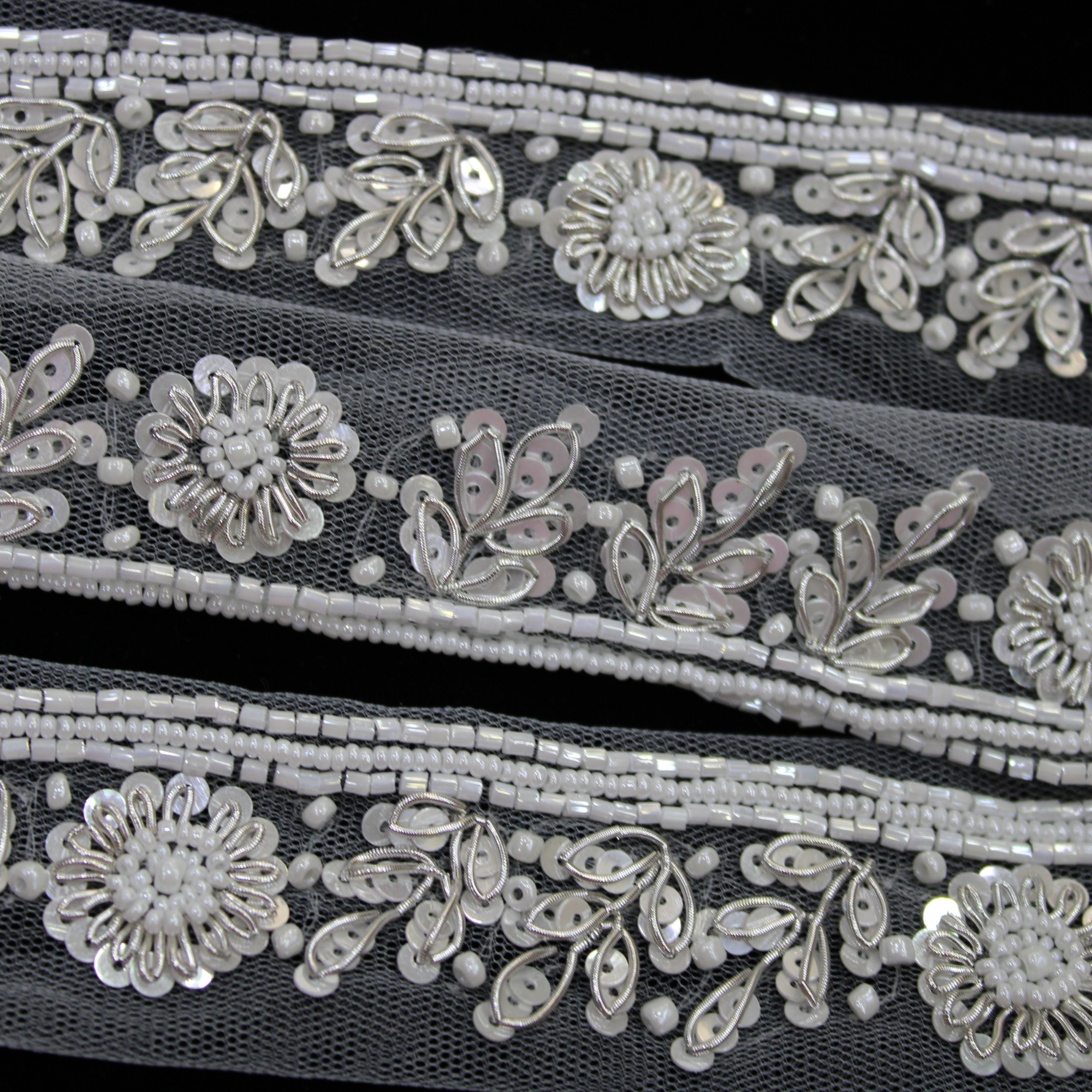 White Floral Handwork Trim