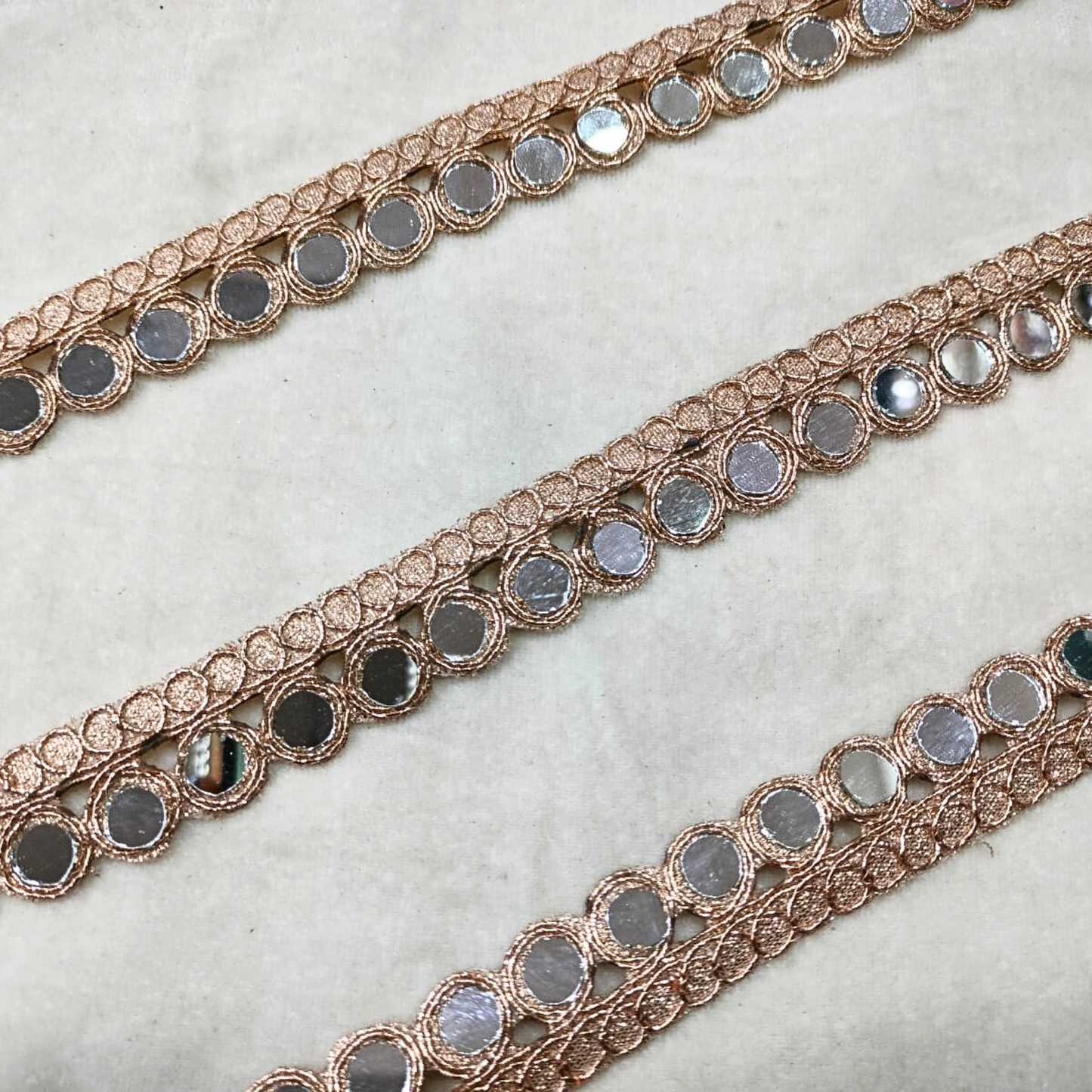 Rose Gold Embellished Mirror Work Lace