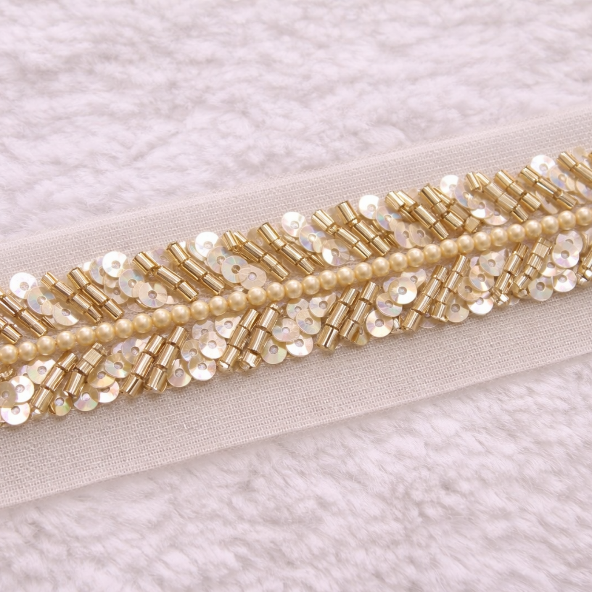 Gold Sequin & Pearl Lace