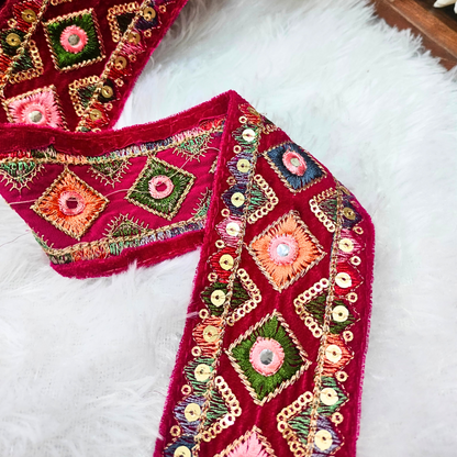 Vibrant Pink Multicolor Embroidery Trim