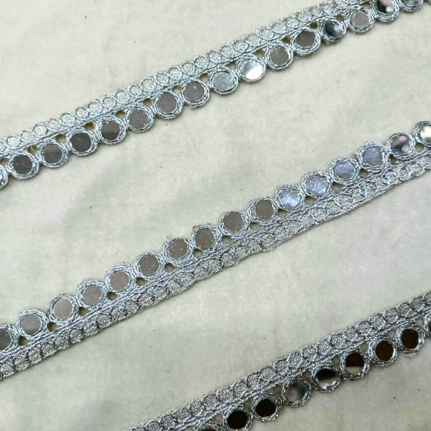 Silver Embellished Mirror Work Lace