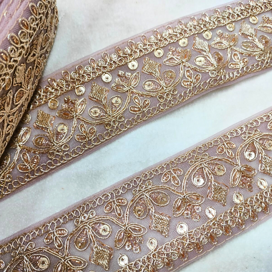 Peach Transparent Fancy Zari Work Embroidered Border