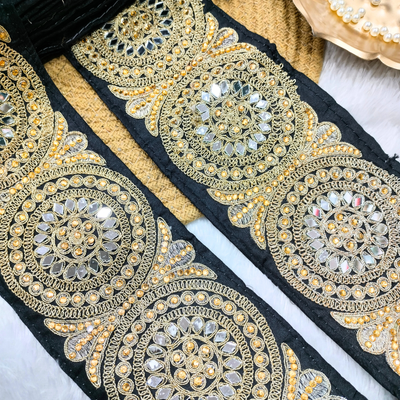 Black Heavy Circular Mirror & Stone Lace